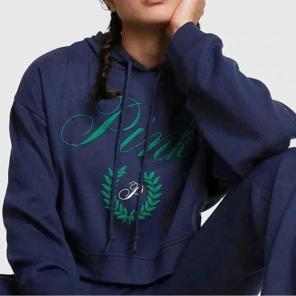 PINK Victoria's Secret Tops - Victoria’s Secret pink Everyday Fleece Cropped Hooded sweatshirt blue 🆕